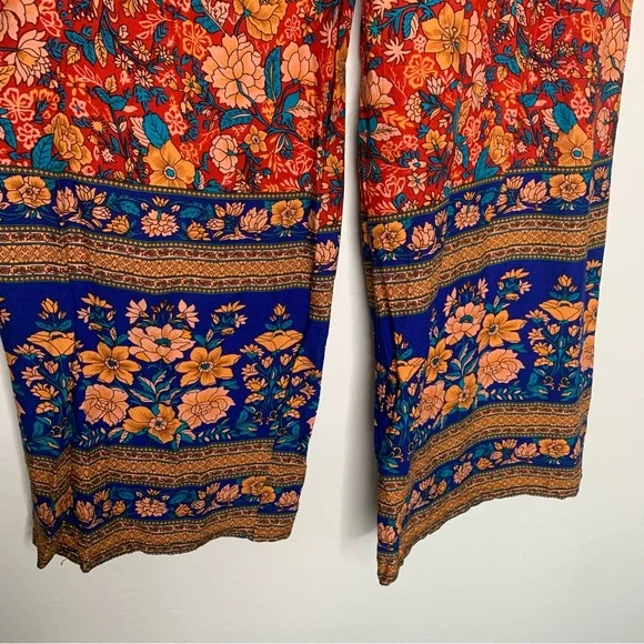 MSM Colorful Floral Boho Wide Leg Pants Elastic Waist Drawstring Size Small - Picture 2 of 11